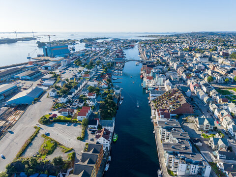 Aerial View of Haugesund and Smedasundet, Norway