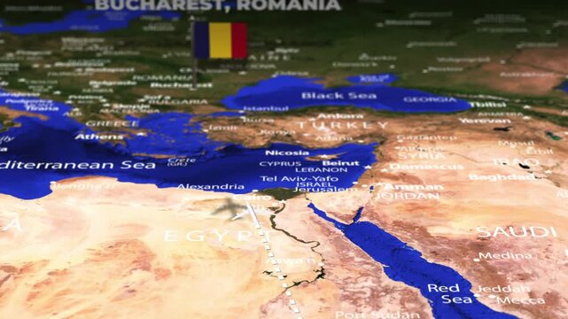 Flight From Nairobi KENYA to Bucharest ROMANIA with flag pins