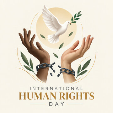 International Human Rights Day concept with broken chains and dove of peace