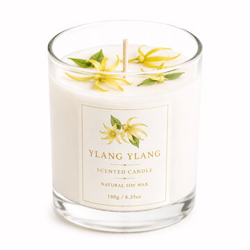 White scented candle with lemongrass botanicals