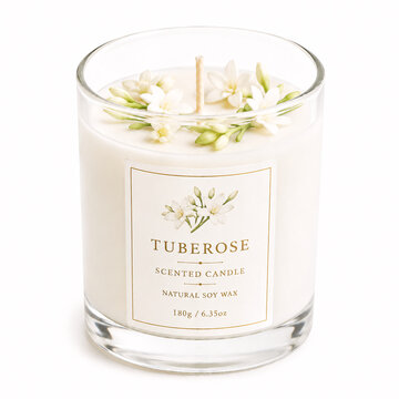White tuberose scented candle in glass jar