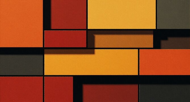 Abstract Geometric Composition of Orange and Red Rectangles with Shadows