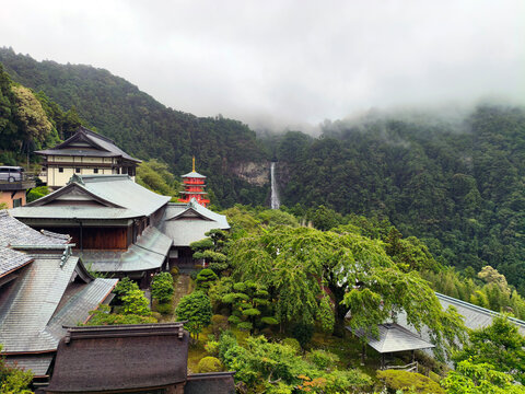 Vermilion Three Story Pagoda and Nachi Falls along the Nachi Route, Nachikatsuura August 2026