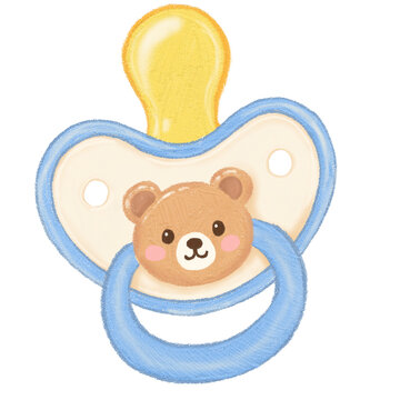 Cute Blue Baby Pacifier with Teddy Bear Design Isolated on Transparent Background