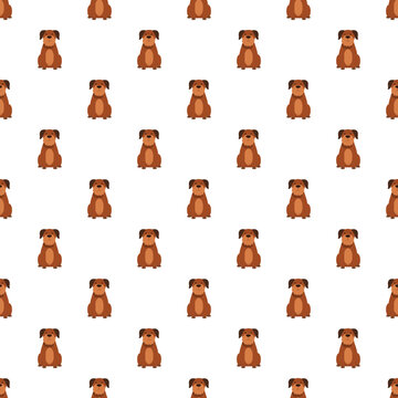 Seamless pattern featuring cute brown cartoon dogs sitting on a white background