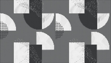 Fototapeta premium Abstract monochrome halftone pattern with geometric shapes and circular segments for graphic design backgrounds