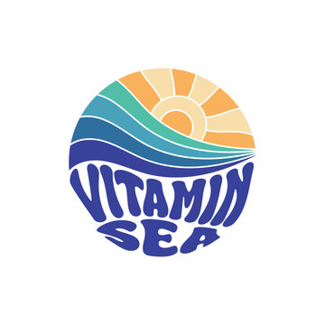 Vitamin Sea Vector Design. Sunshine Paradise Abstract Wave Good Vibes. Print Design Isolated on White Background