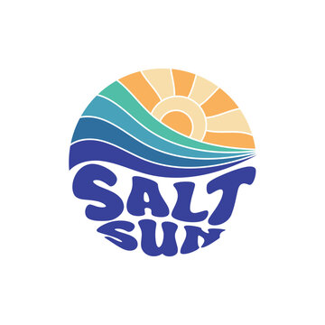 Salt & Sun Vector Design. Sunshine Paradise Abstract Wave Good Vibes. Print Design Isolated on White Background
