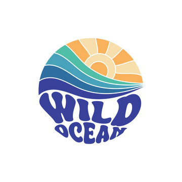 Wild Ocean Vector Design. Sunshine Paradise Abstract Wave Good Vibes. Print Design Isolated on White Background