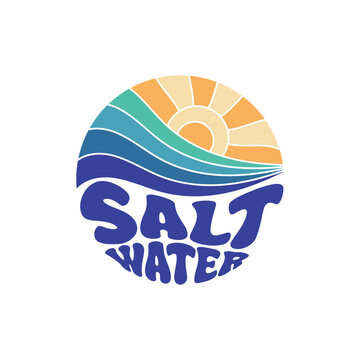 Salt Water Vector Design. Sunshine Paradise Abstract Wave Good Vibes. Print Design Isolated on White Background