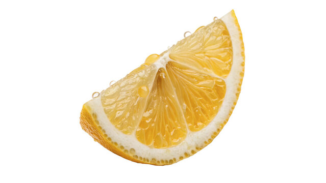 Fresh half slice of round yellow lemon isolated on transparent background