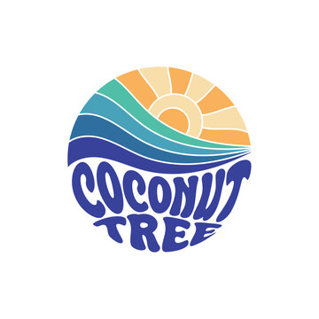Coconut Tree Vector Design. Sunshine Paradise Abstract Wave Good Vibes. Print Design Isolated on White Background