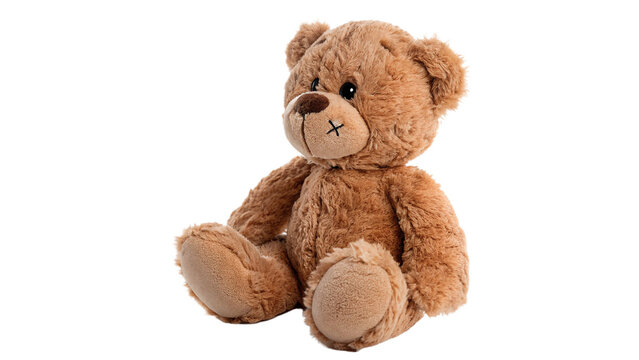 Classic brown fluffy teddy bear plush toy isolated on transparent background