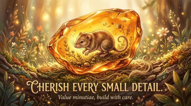 Tiny Mouse Preserved in Amber, Capturing a Moment of Enchantment in Nature, Symbolic of Cherishing Small Details