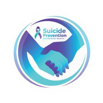 Suicide prevention awareness month - Teal and purple hand hold hand care with line curve circle around sign vector design