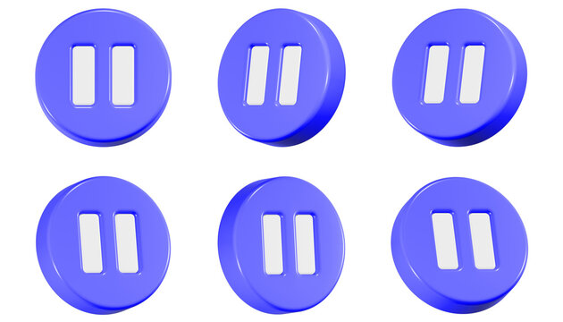 3D purple pause buttons on white background
