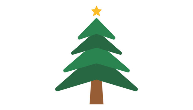 Minimalist geometric Christmas tree design with a dark brown trunk and a bright yellow star on a white background.