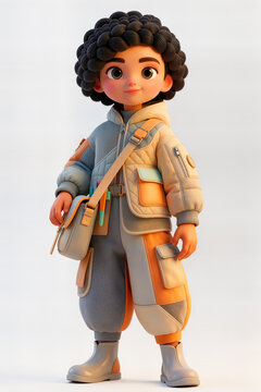 3D Cartoon Character Illustration of a Stylish Kid in Techwear with a Messenger Bag