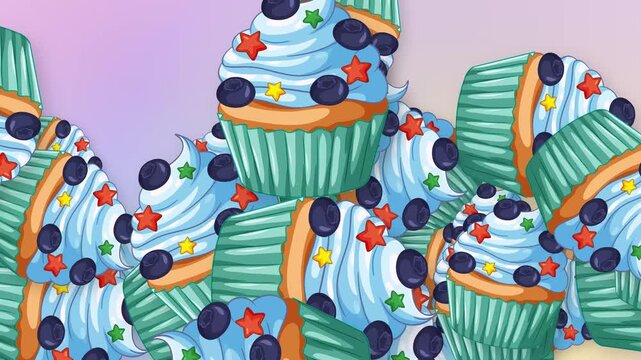 Animated Bursting Cupcake Objects on Pastel Mesh Background