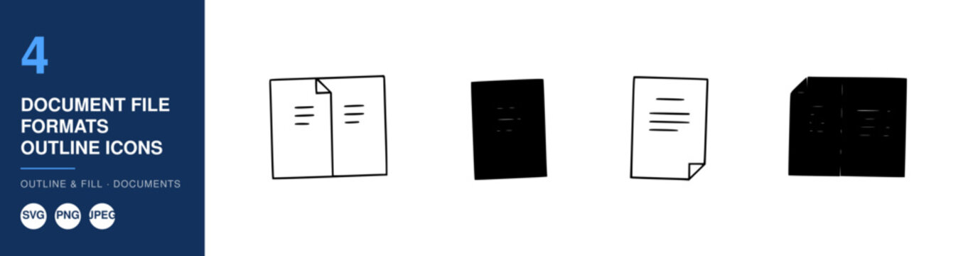 Document File Formats, Outline Icons Set with Svg, Png, and Ai Formats. Graphic Design Elements, Document Illustration