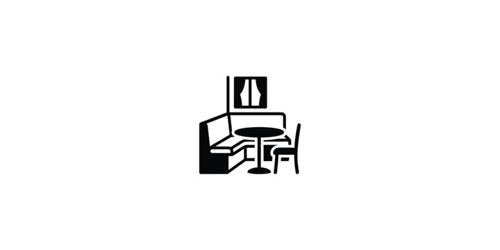 Minimalist icon of a corner booth seating arrangement in a restaurant or cafe.