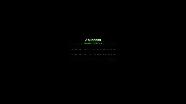Sophisticated futuristic commercial motion graphic featuring a barcode scanned and decoded into digital data nodes, which then reconstruct into a premium coffee cup with a SUCCESS and PRODUCT VERIFIED