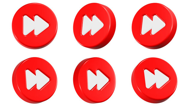 3D fast forward button icons set in different angles