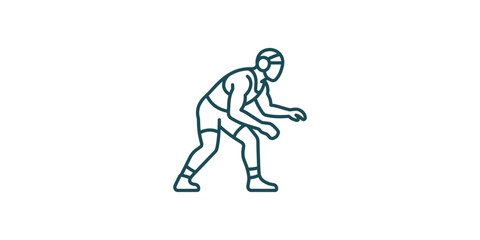 Fototapeta premium Minimalist line art icon of a wrestler in a ready stance.