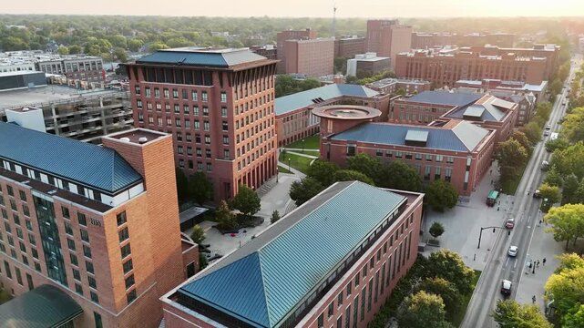 Drone shot of the Fisher College of Business at the Ohio State University in Columbus, Ohio