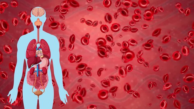 Human Anatomy Silhouette with Falling Red Blood Cells Animation