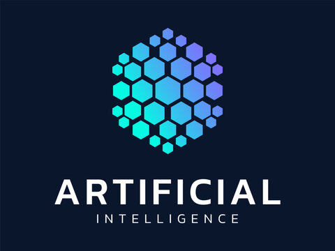 Artificial intelligence with abstract data block cubes stacked shapes advanced technology vector illustration logo design concept, Representing Digital Transformation, AI, innovation, ui, network.