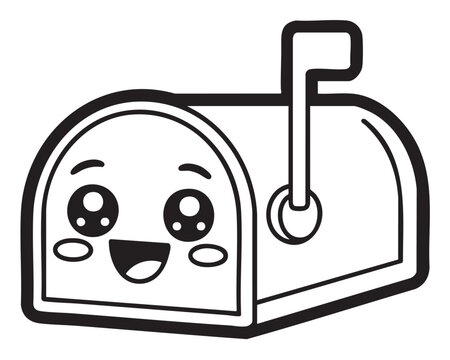 Cute kawaii mailbox coloring page vector illustration