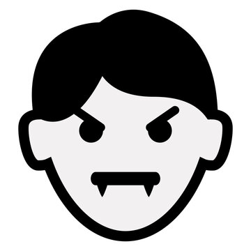 Logo con emoticono de vampiro para felicitaciones y tarjetas de Halloween. Icono con dibujo sencillo de la cabeza de un chico vampiro como personaje emoji