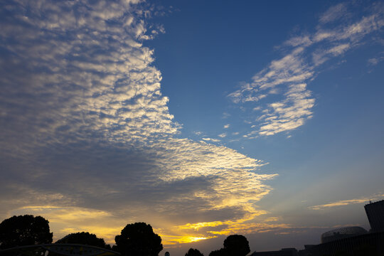 Dramatic Sunset Clouds Over Silhouetted Skyline