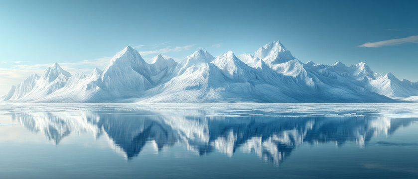 The reflection of the snow-capped mountains on the water