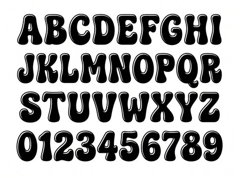 Retro Groovy Seventies Alphabet and Numbers Set - Funky Bubble Style Typeface Design Element