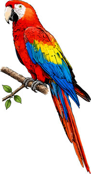 Red and yellow macaw Ara macao illustration art