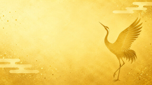 Elegant Golden Crane on Japanese Inspired Gold Background
