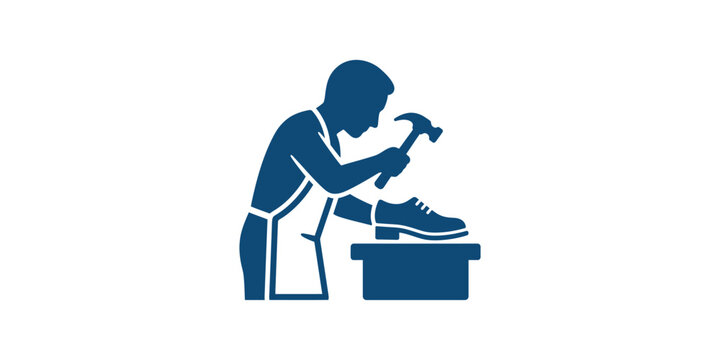 Cobbler repairing a leather shoe with a hammer icon.