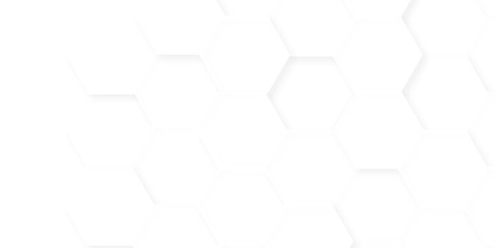 Minimal white hexagonal hexagon technology creative emboss light honeycomb polygonal web. abstract geometric science and mosaic template texture wallpaper.