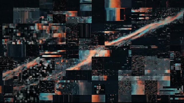 Abstract digital noise pattern sequence capturing vibrant glitch effects and pixelated chaos