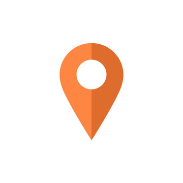 Orange location map pin icon representing a destination or point of interest for navigation and travel applications isolated on transparent background, Vector