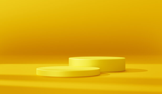 Yellow 3d podium background stand for product display cylinder mockup pedestal backdrop