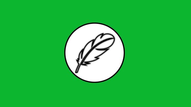 Minimalist feather icon animation appearing inside white circle on chroma key green background for creative projects.