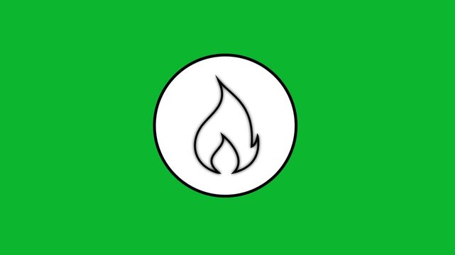 Animated fire icon appearing inside circular frame on chroma key green background.