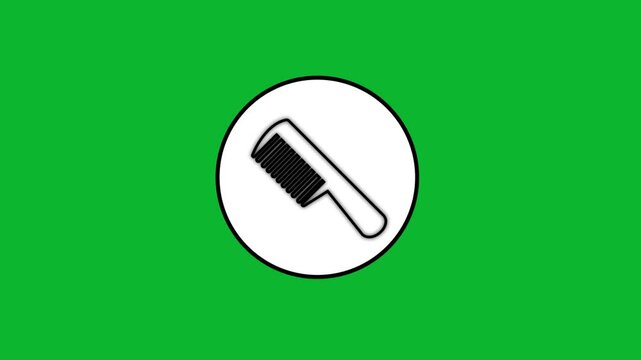 Hair comb icon animation appearing on white circle over green screen background for video editing.