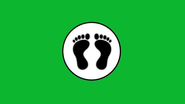 Human footprint icons appearing inside white circle on green background screen for motion graphics projects.