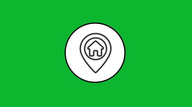 Home location pin icon appearing in white circle on green screen background.