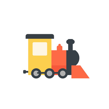 Cute cartoon steam train locomotive toy icon for children illustration with simple flat design colors isolated on transparent background, Vector