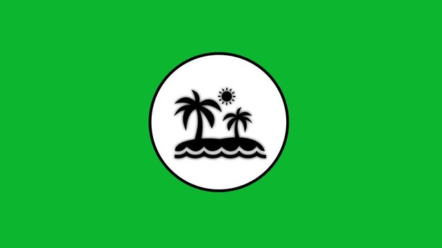 Animated tropical island logo reveal on bright green screen background for vacation marketing motion graphics.